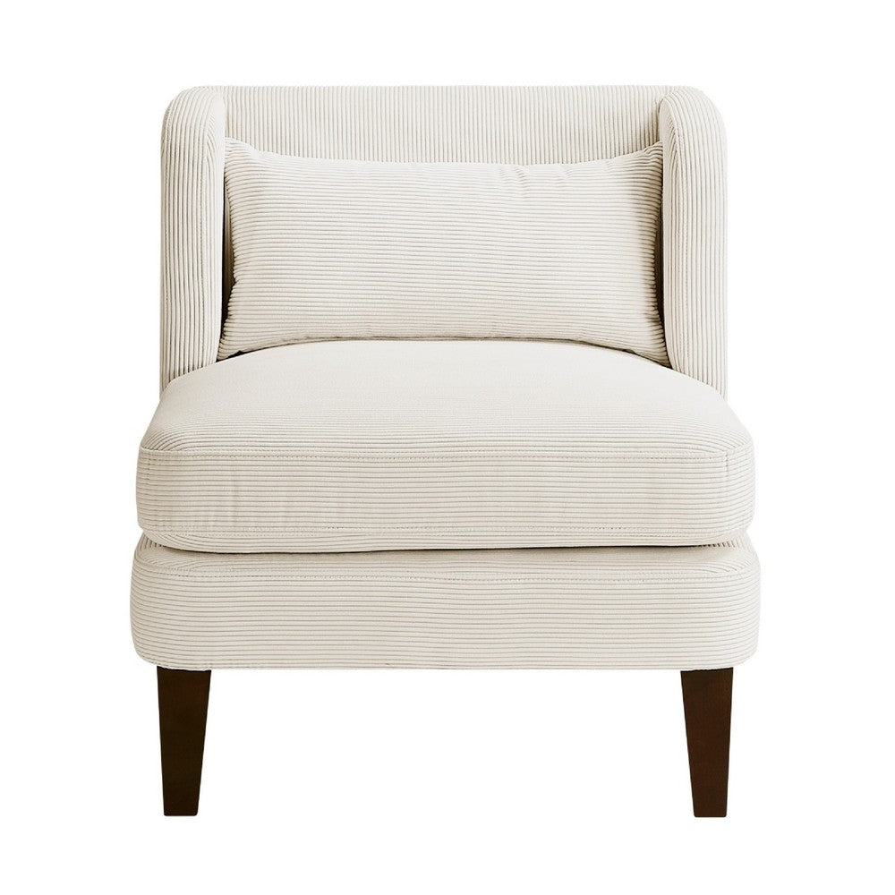 Feya Accent Chair w Lumbar Pillow | Channeled Beige Corduroy | Brown Legs