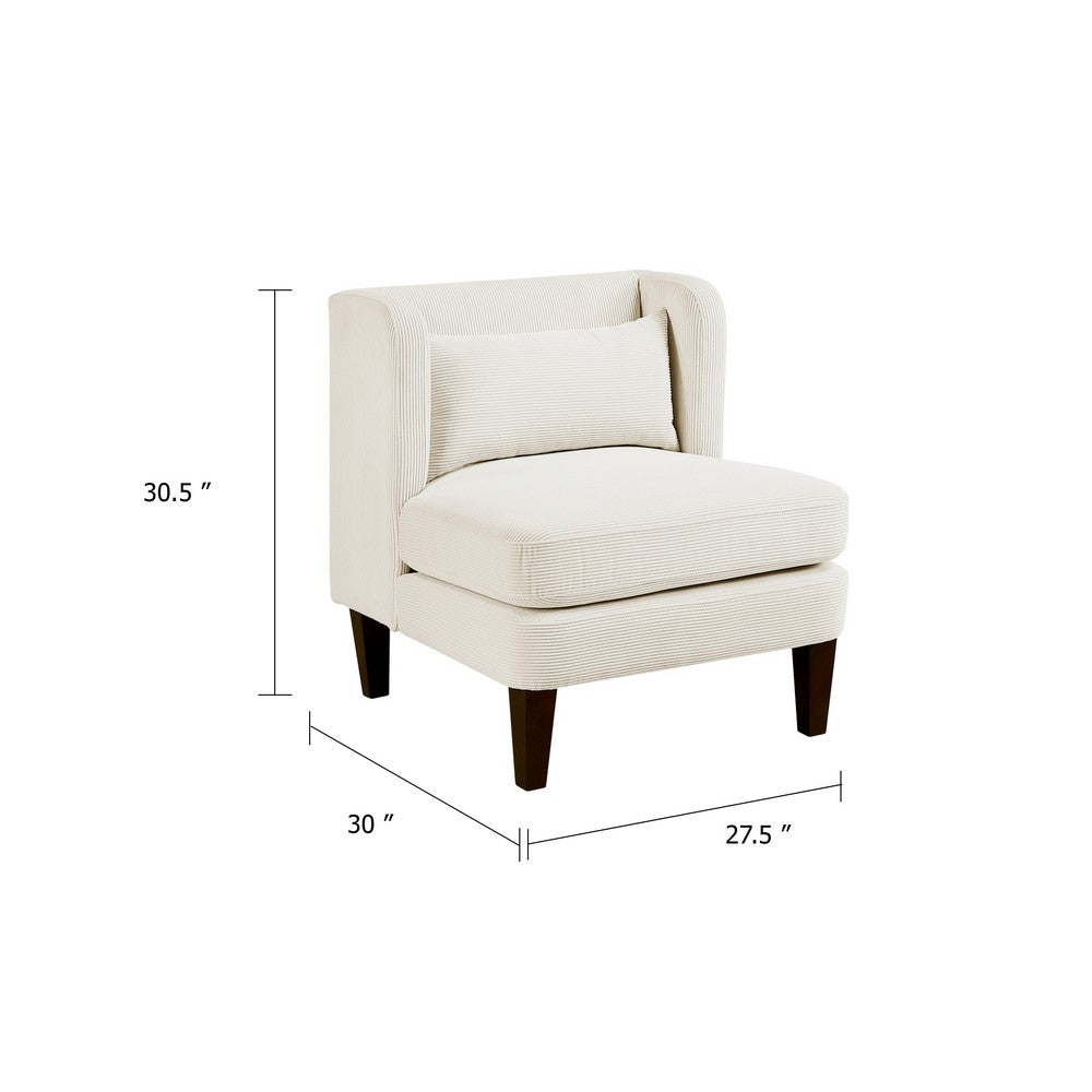 Feya Accent Chair w Lumbar Pillow | Channeled Beige Corduroy | Brown Legs