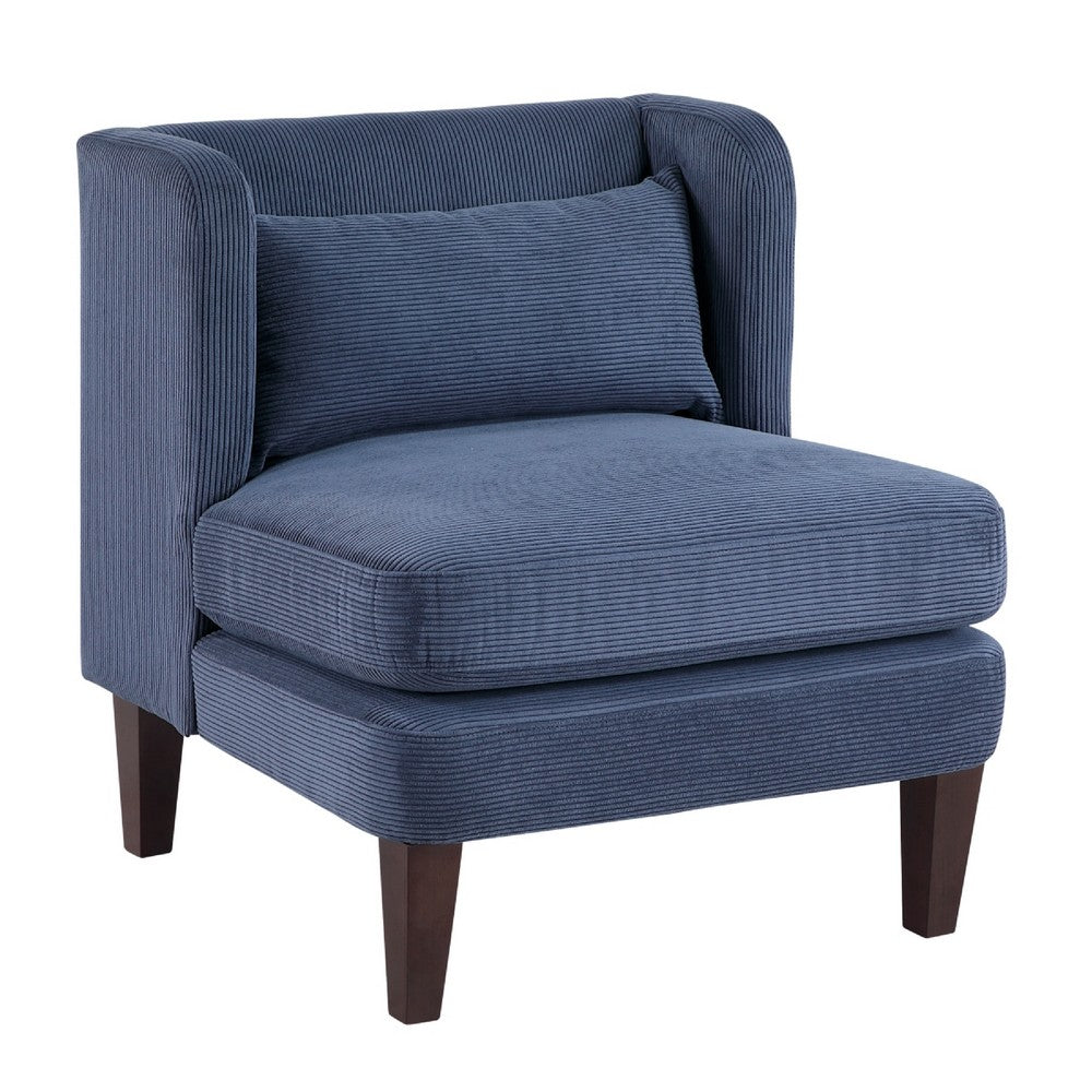 Feya Accent Chair w Lumbar Pillow | Channeled Blue Corduroy | Brown Legs
