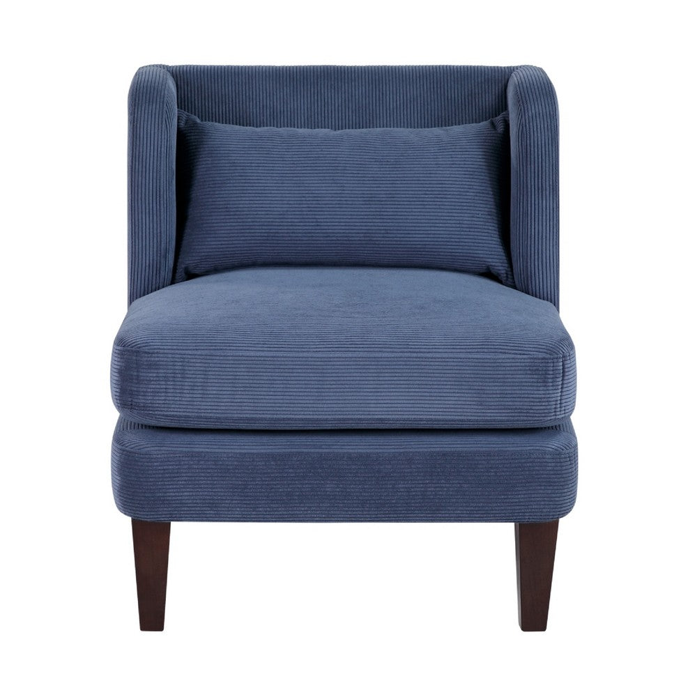 Feya Accent Chair w Lumbar Pillow | Channeled Blue Corduroy | Brown Legs