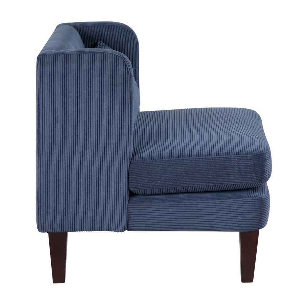 Feya Accent Chair w Lumbar Pillow | Channeled Blue Corduroy | Brown Legs