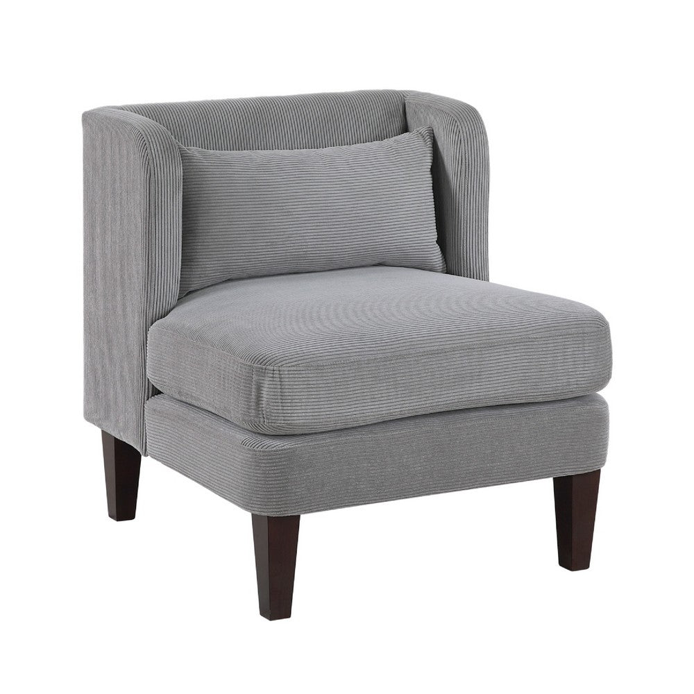 Feya Accent Chair w Pillow | Channeled Dark Gray Corduroy | Brown Legs