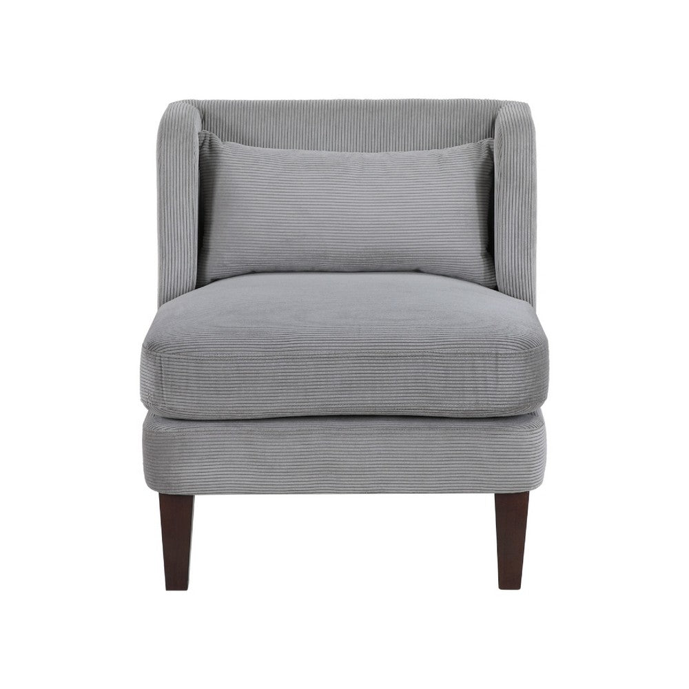 Feya Accent Chair w Pillow | Channeled Dark Gray Corduroy | Brown Legs