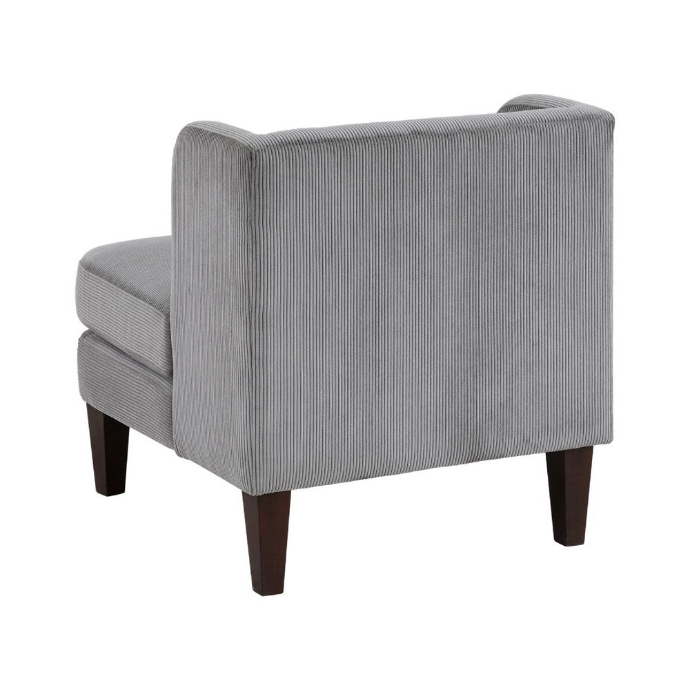 Feya Accent Chair w Pillow | Channeled Dark Gray Corduroy | Brown Legs