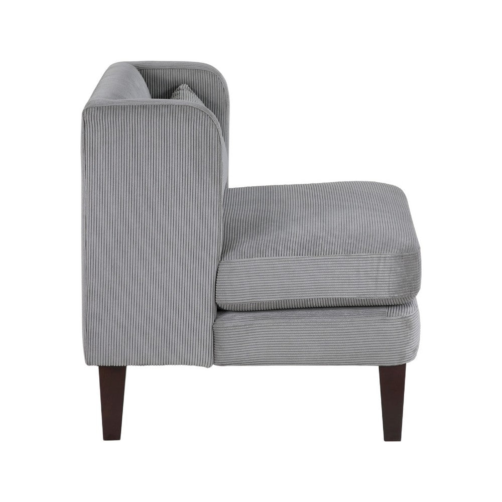 Feya Accent Chair w Pillow | Channeled Dark Gray Corduroy | Brown Legs
