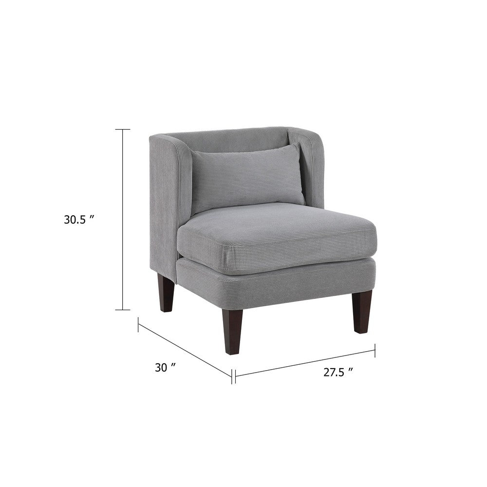 Feya Accent Chair w Pillow | Channeled Dark Gray Corduroy | Brown Legs