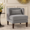 Feya Accent Chair w Pillow | Channeled Dark Gray Corduroy | Brown Legs
