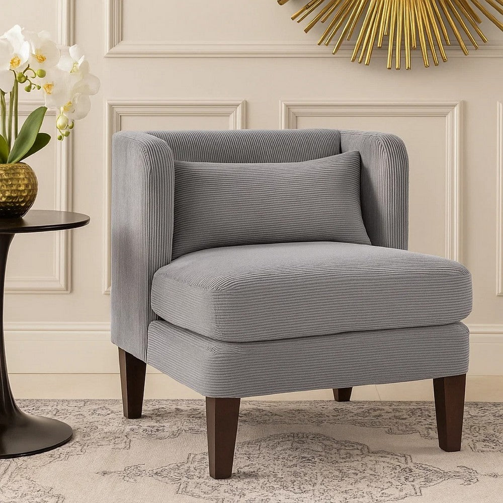 Feya Accent Chair w Pillow | Channeled Dark Gray Corduroy | Brown Legs