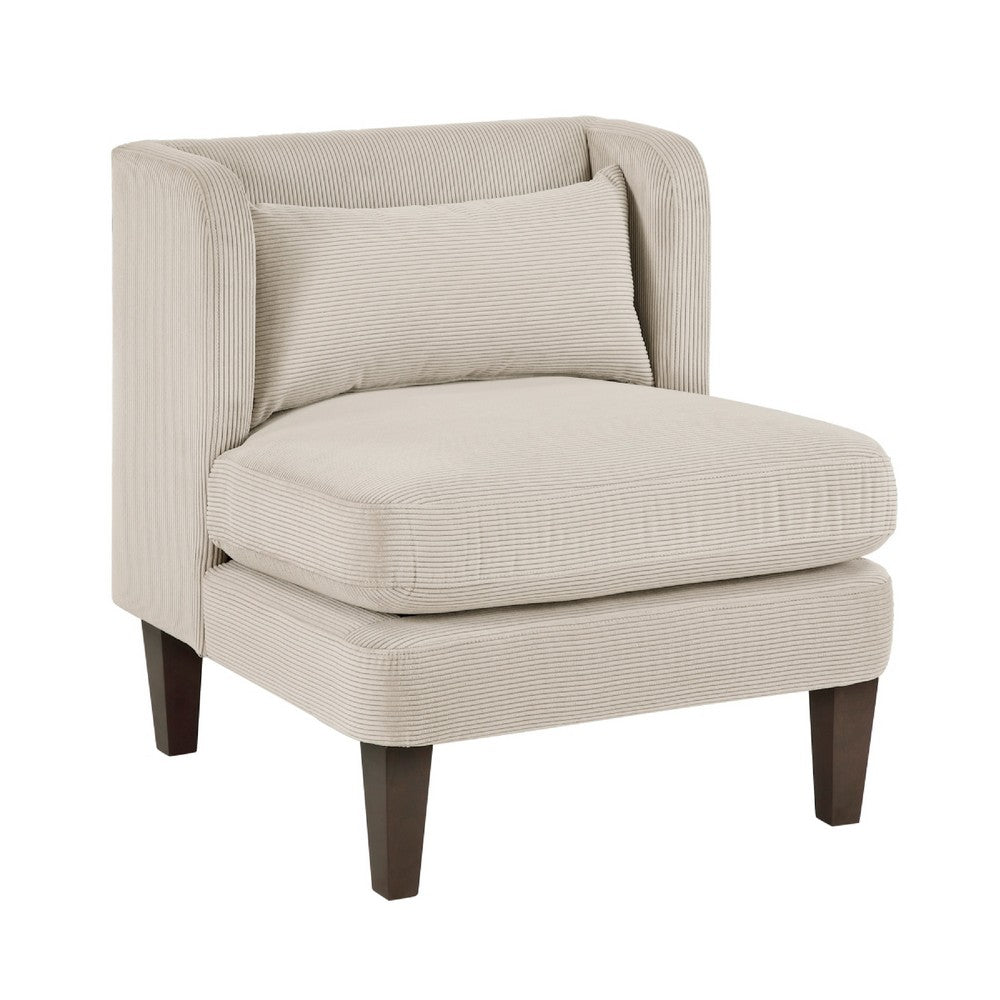 Feya Accent Chair w Pillow | Channeled Taupe Brown Corduroy | Brown Legs