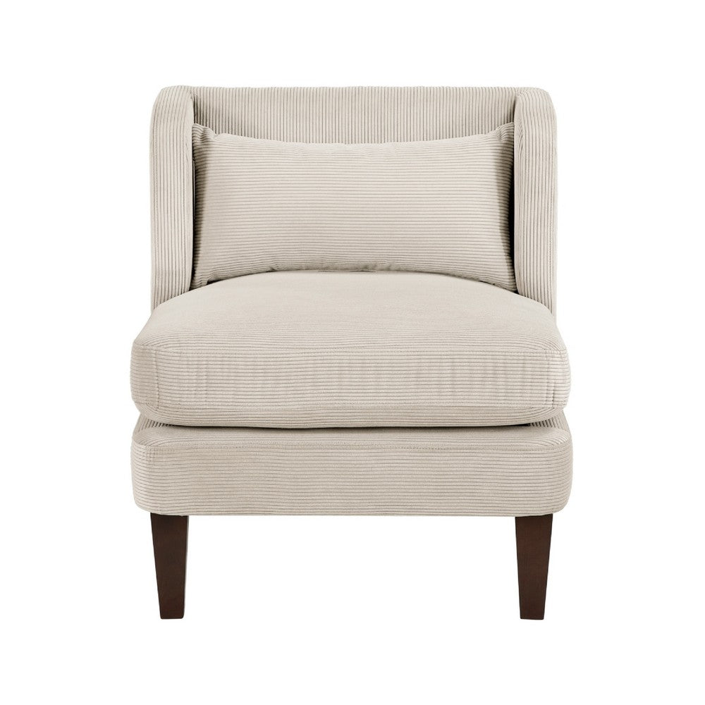 Feya Accent Chair w Pillow | Channeled Taupe Brown Corduroy | Brown Legs