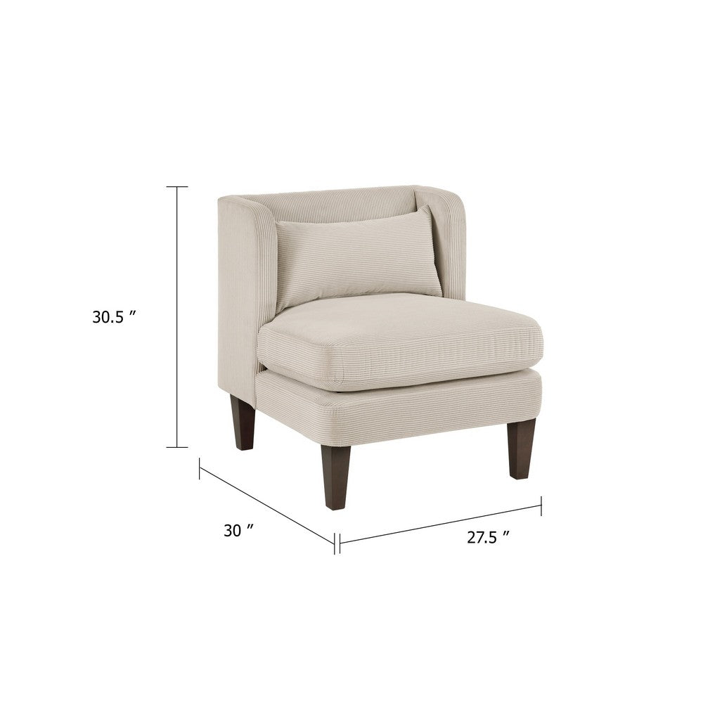 Feya Accent Chair w Pillow | Channeled Taupe Brown Corduroy | Brown Legs