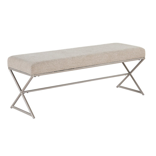 Welo Dining Bench, Taupe Chenille, X Champagne Gray Iron Base, 48"