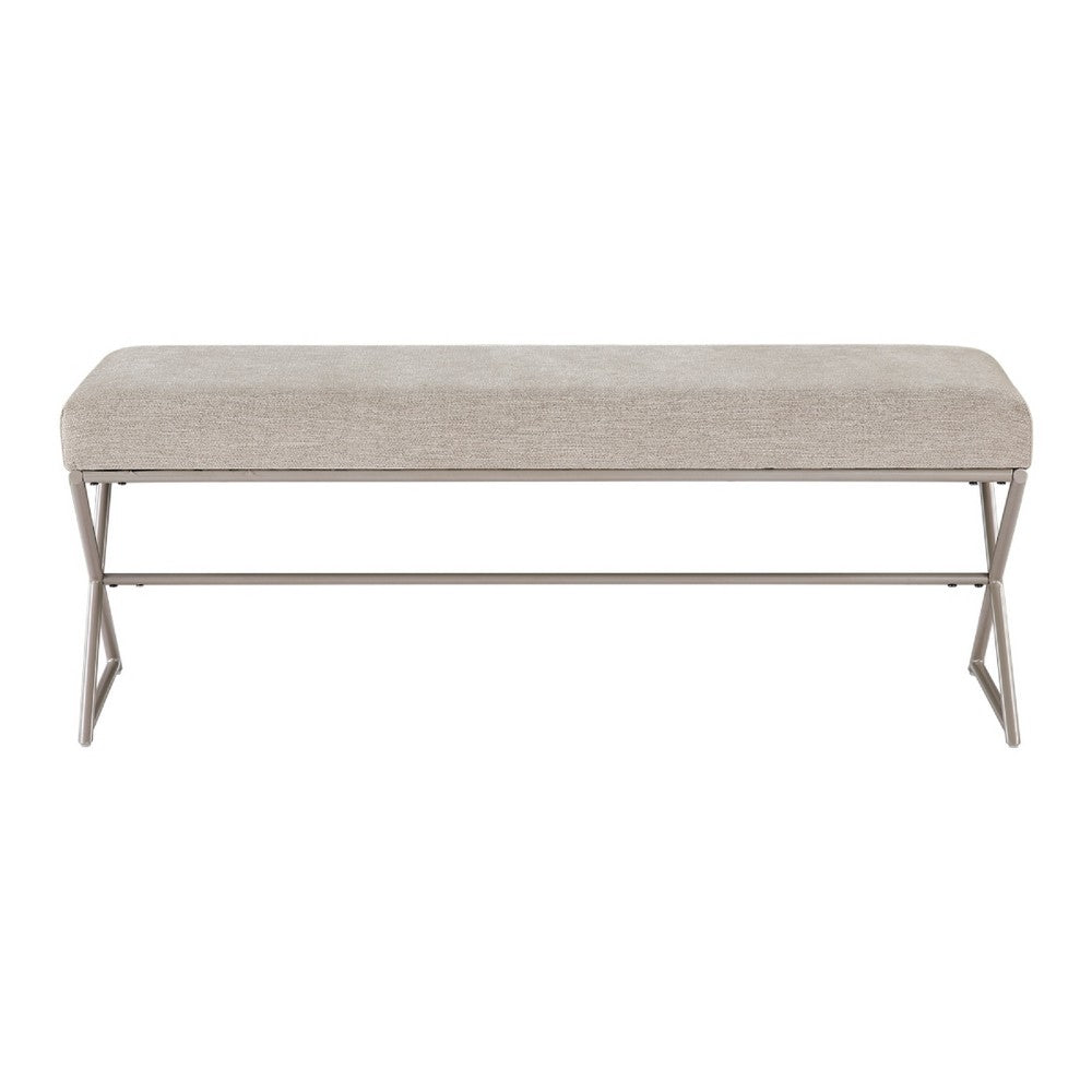Welo Dining Bench, Taupe Chenille, X Champagne Gray Iron Base, 48"