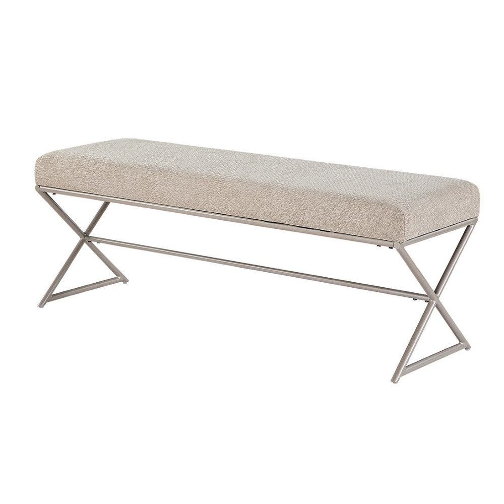 Welo Dining Bench, Taupe Chenille, X Champagne Gray Iron Base, 48"