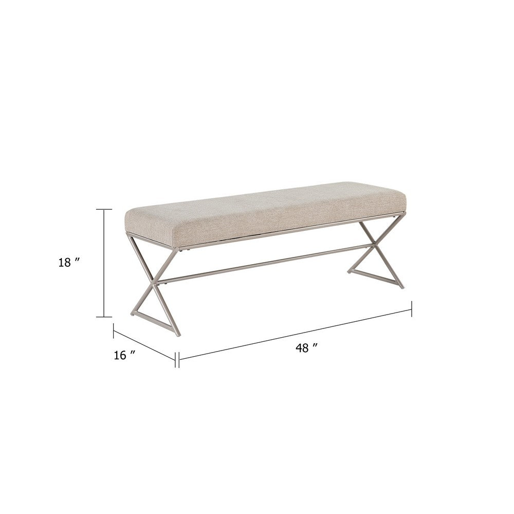 Welo Dining Bench, Taupe Chenille, X Champagne Gray Iron Base, 48"