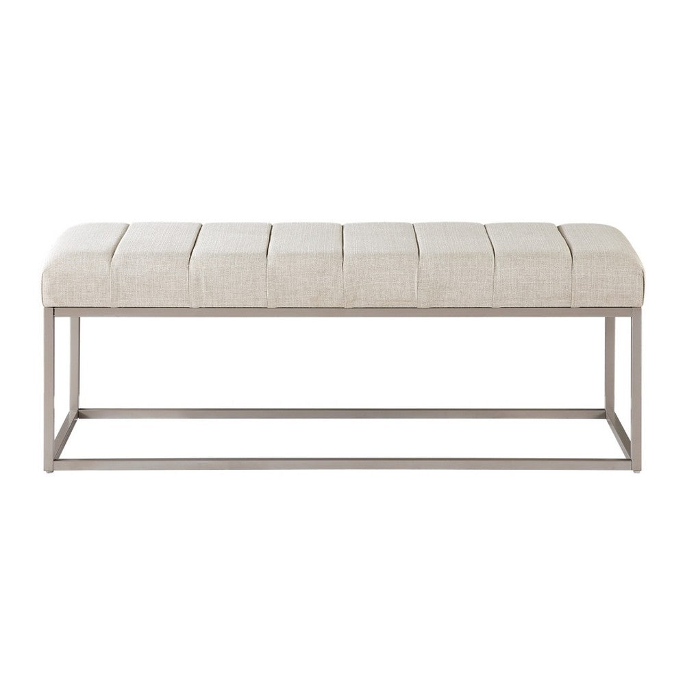 Mei Bench, Channel Tufted Beige Upholstery, 48" Champagne Gray