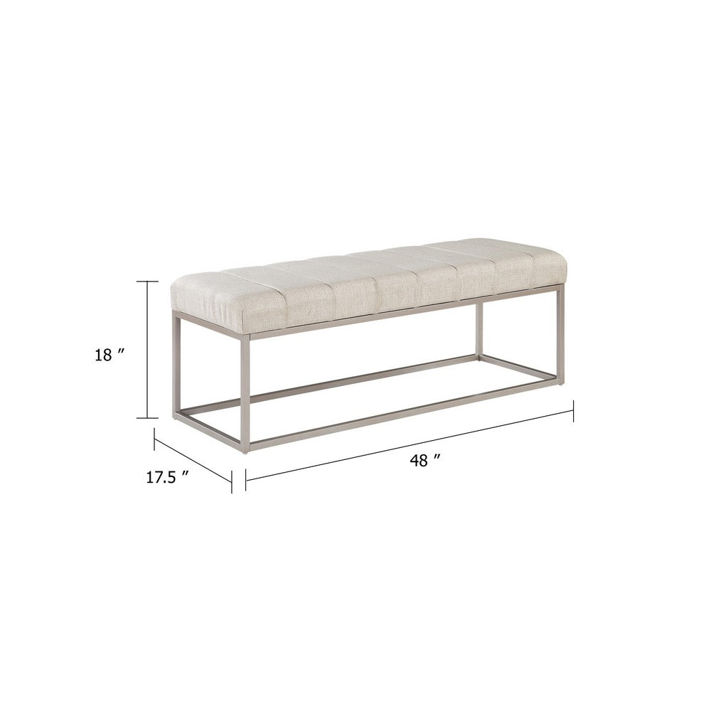 Mei Bench, Channel Tufted Beige Upholstery, 48" Champagne Gray