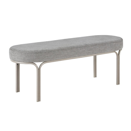 Welu Bench, 48" Champagne Gray Metal and Chenille Upholstery