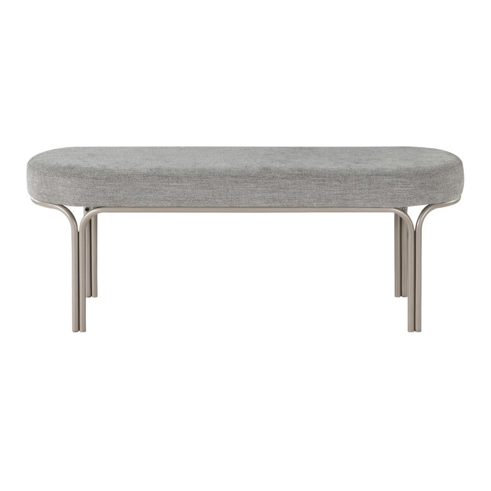 Welu Bench, 48" Champagne Gray Metal and Chenille Upholstery