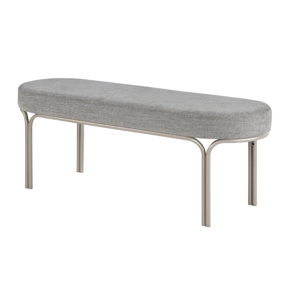 Welu Bench, 48" Champagne Gray Metal and Chenille Upholstery