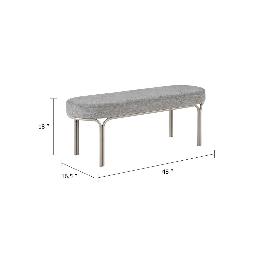 Welu Bench, 48" Champagne Gray Metal and Chenille Upholstery