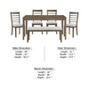Emy 6pc Dining Set w Bench, Gray Cushions, Brown Ladderback Chairs