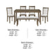 Emy 6pc Dining Set w Bench, Gray Cushions, Brown Ladderback Chairs