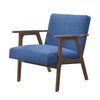 Cathy Accent Chair, Blue Polyester Cushions, Walnut Brown Rubberwood