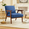 Cathy Accent Chair, Blue Polyester Cushions, Walnut Brown Rubberwood