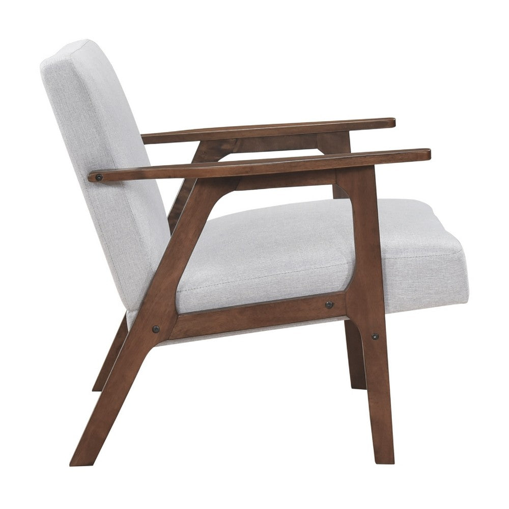 Cathy Accent Chair, Gray Polyester Cushions, Walnut Brown Rubberwood