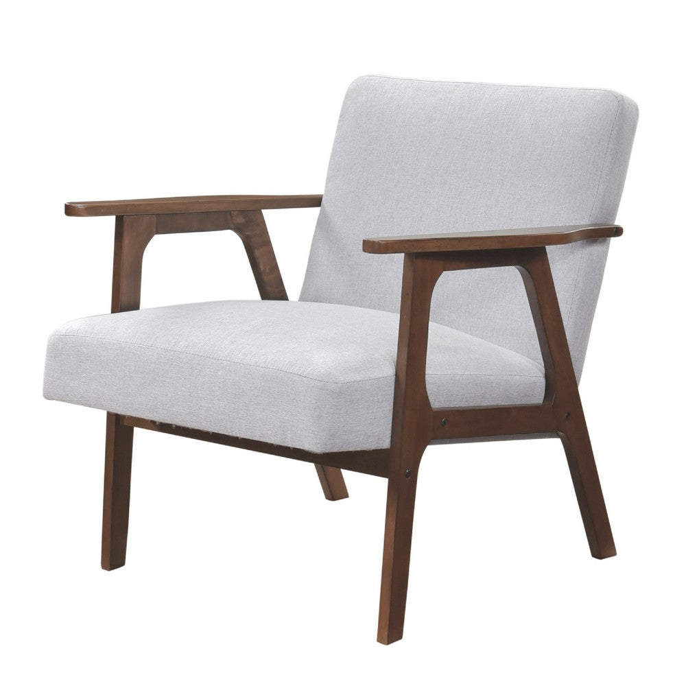 Cathy Accent Chair, Gray Polyester Cushions, Walnut Brown Rubberwood