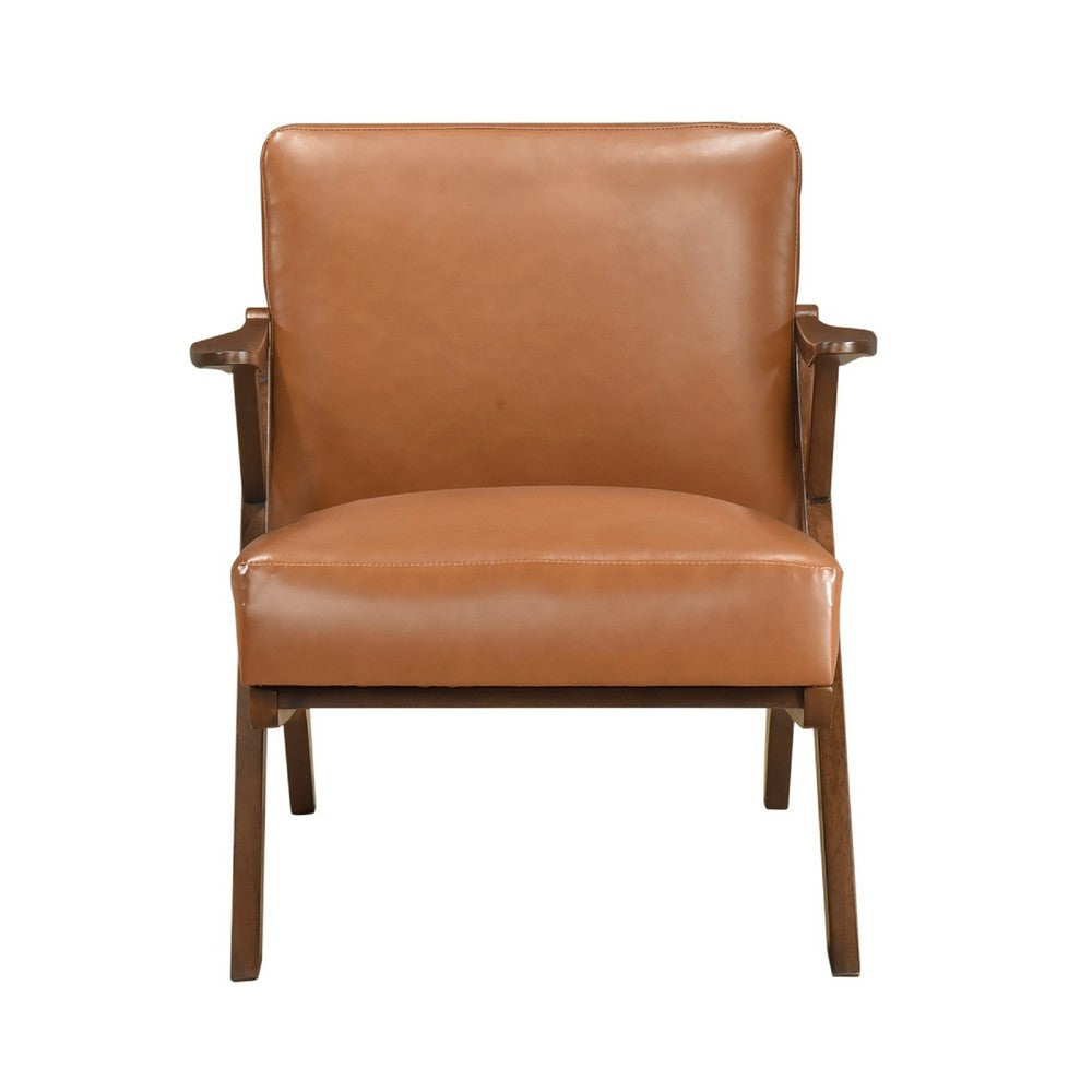 Gya Accent Chair, Faux Leather Upholstery, Walnut Brown Rubberwood