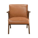 Gya Accent Chair, Faux Leather Upholstery, Walnut Brown Rubberwood