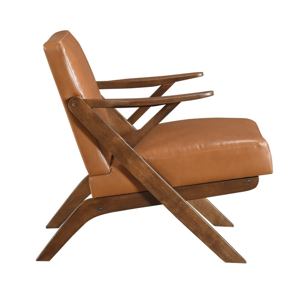 Gya Accent Chair, Faux Leather Upholstery, Walnut Brown Rubberwood