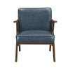 Gya Accent Chair, Blue Faux Leather Upholstery, Walnut Brown Rubberwood