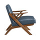 Gya Accent Chair, Blue Faux Leather Upholstery, Walnut Brown Rubberwood