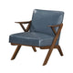 Gya Accent Chair, Blue Faux Leather Upholstery, Walnut Brown Rubberwood