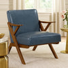 Gya Accent Chair, Blue Faux Leather Upholstery, Walnut Brown Rubberwood
