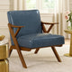 Gya Accent Chair, Blue Faux Leather Upholstery, Walnut Brown Rubberwood