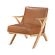 Gya Accent Chair, Brown Faux Leather, Natural Brown Rubberwood