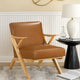 Gya Accent Chair, Brown Faux Leather, Natural Brown Rubberwood