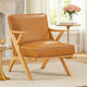 Gya Accent Chair, Brown Faux Leather, Natural Brown Rubberwood