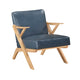 Gya Accent Chair, Blue Faux Leather, Natural Brown Rubberwood