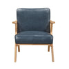 Gya Accent Chair, Blue Faux Leather, Natural Brown Rubberwood