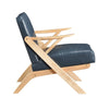 Gya Accent Chair, Blue Faux Leather, Natural Brown Rubberwood