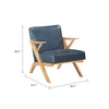 Gya Accent Chair, Blue Faux Leather, Natural Brown Rubberwood