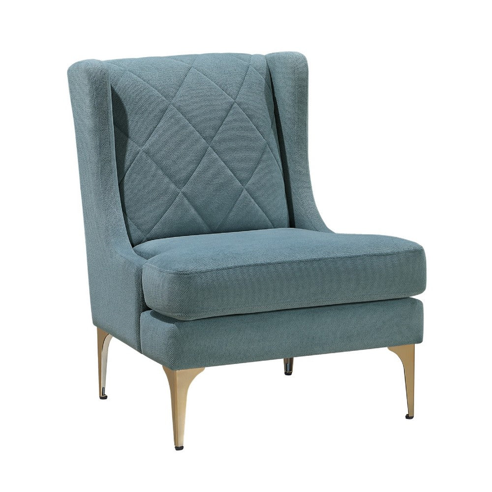 Svy Wingback Accent Chair, Blue Chenille Cushion, Gold Metal Legs