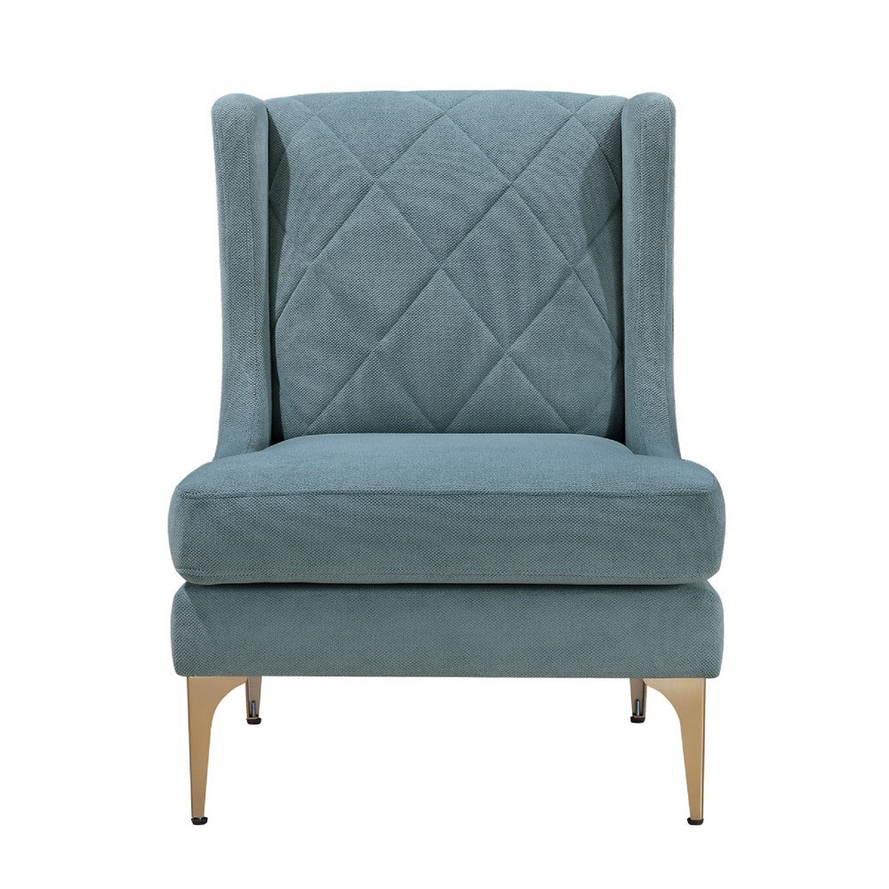 Svy Wingback Accent Chair, Blue Chenille Cushion, Gold Metal Legs