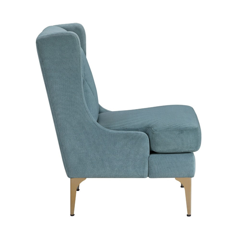 Svy Wingback Accent Chair, Blue Chenille Cushion, Gold Metal Legs