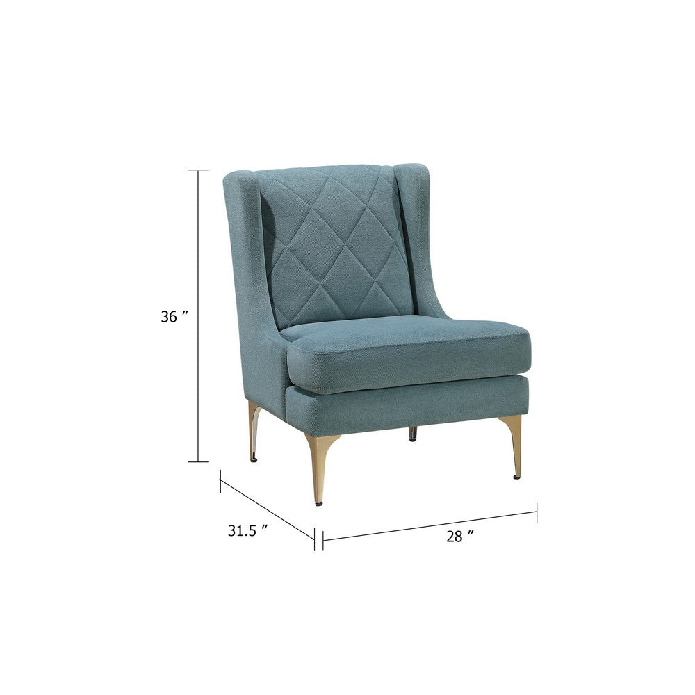Svy Wingback Accent Chair, Blue Chenille Cushion, Gold Metal Legs